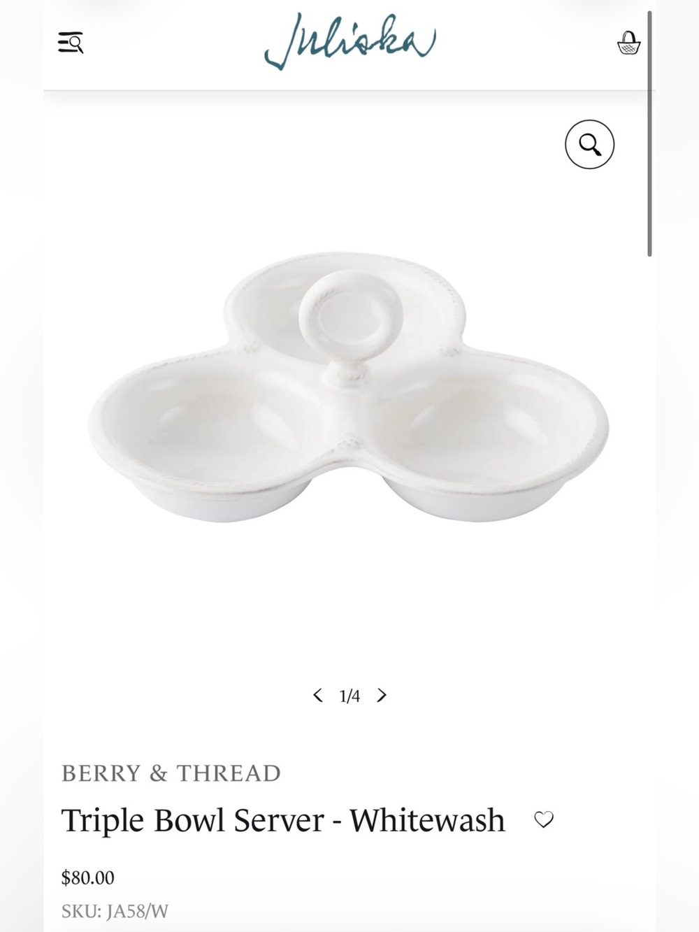 Juliska Berry & Thread Whitewash Triple Bowl Server